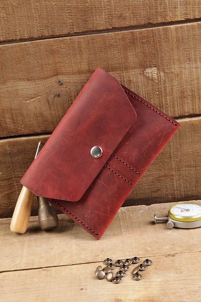 New Coast Leather 1900's Ръчно изработен червен портфейл за паспорт от естествена кожа