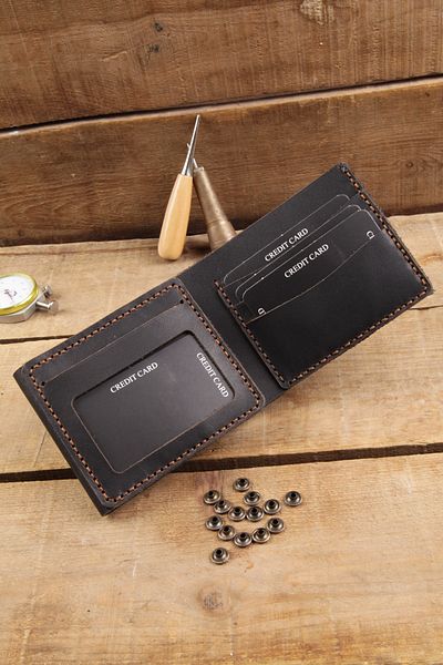 New Coast Leather 1900's Γνήσιο δέρμα Χειροποίητο Ανδρικό Πορτοφόλι Πολλαπλών Διαμερισμάτων Μαύρο