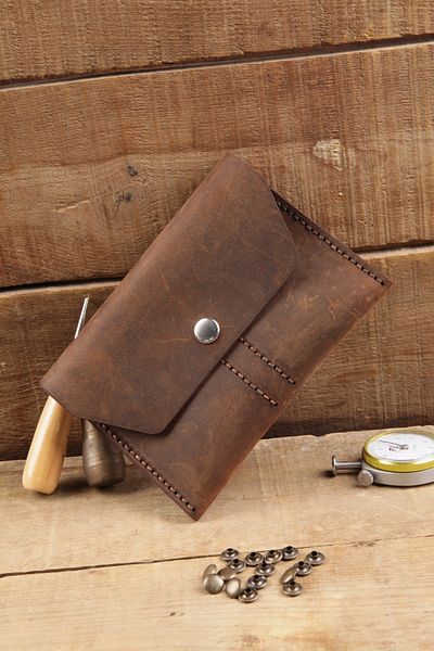 New Coast Leather 1900's Ръчно изработен кафяв портфейл за паспорт от естествена кожа