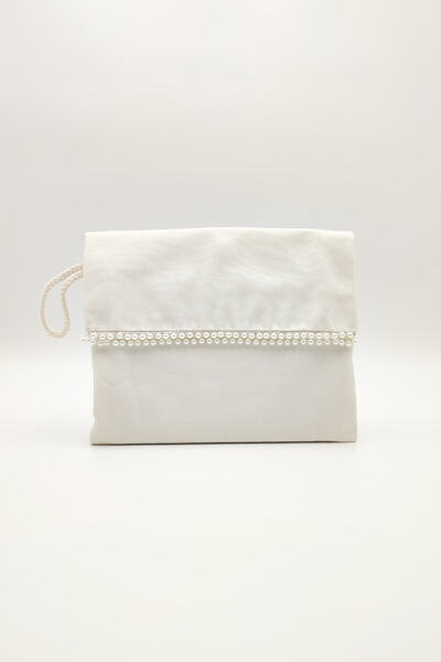 Riluna İnci Detaylı Kanvas Clutch Çanta