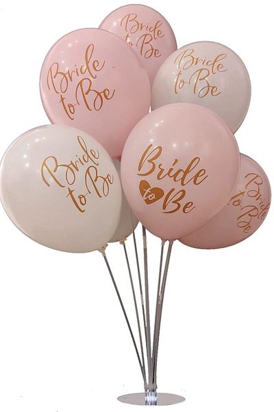 SURPRISE PARTY STORE Bride To Be Text Printed 7 White and Pink Balloons and 7 Balloon Stand Bachelorette Party
