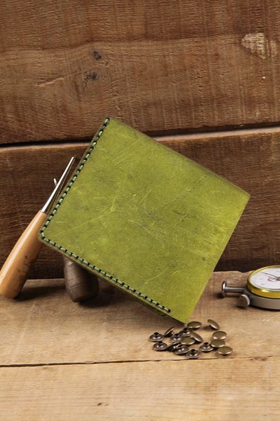 New Coast Leather 1900's Γνήσιο δέρμα Χειροποίητο Ανδρικό Πορτοφόλι Πολλαπλών Διαμερισμάτων Ανοιχτό Πράσινο