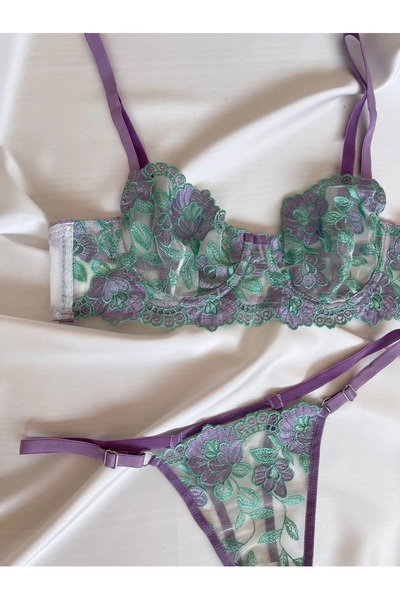 Mystique Feminine Set Sutien Floral, Lenjerie Intima Brodata