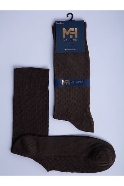 MRHERO Мъжки дълги чорапи с кафяв капков шарен мотив, 6 чифта от бамбук