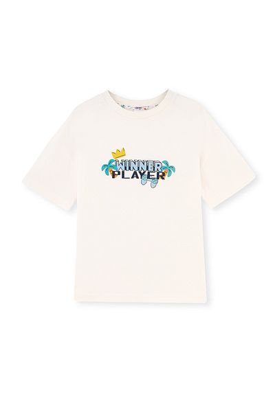 Dagi Ecru Short Sleeve Slogan Printed Combed Cotton Modal Pajama Set
