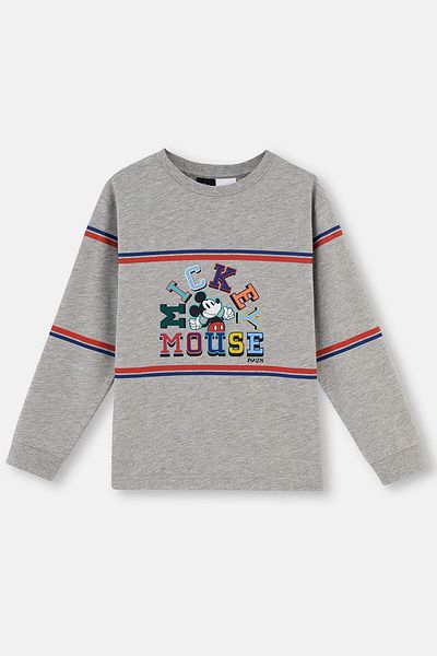Dagi Grau meliertes Mickey-Mouse-Lizenz-Pyjama-Set mit Rundhalsausschnitt und langen Ärmeln