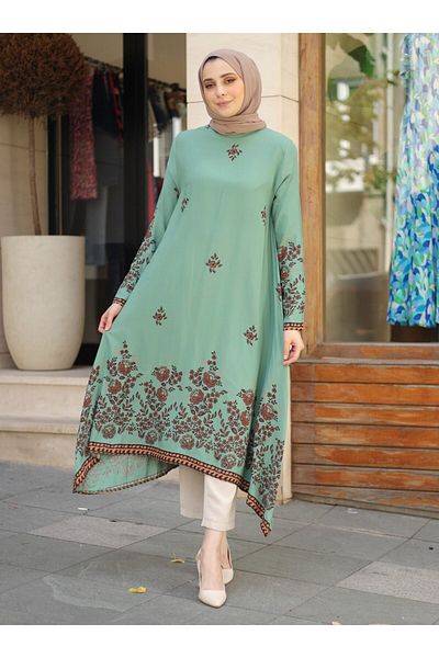 ZENANE Water Patterned Tunic - Green - ZENANE