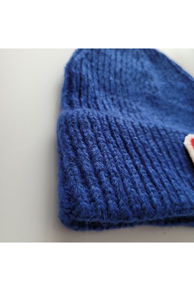 initialess Litera C Mohair Fold Tricotat Beretă de lână albastră