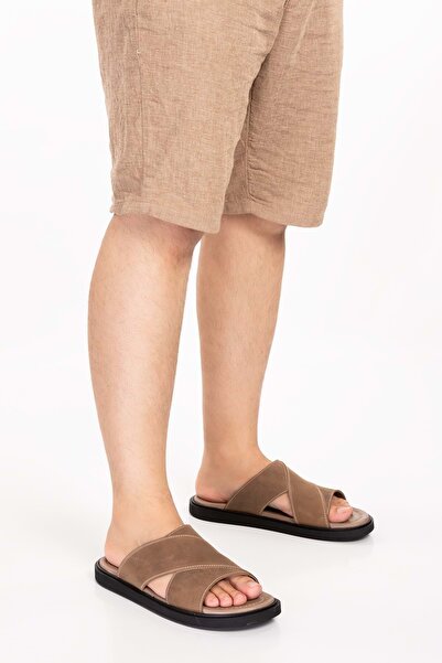 Gondol Erkek Hakiki Deri Çapraz Bant Terlik Esm.303