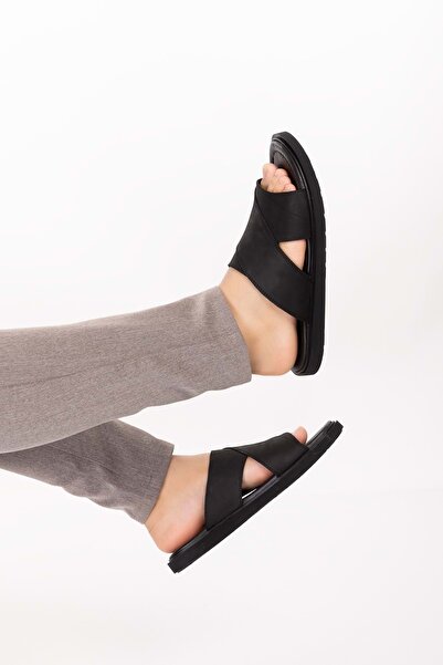 Gondol Erkek Hakiki Deri Çapraz Bant Terlik Esm.303