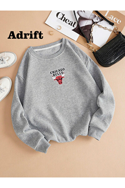 Adrift Minimal Bulls Šareni Oversize kroj okrugla kragna Pamuk Deo Džempera Sivi