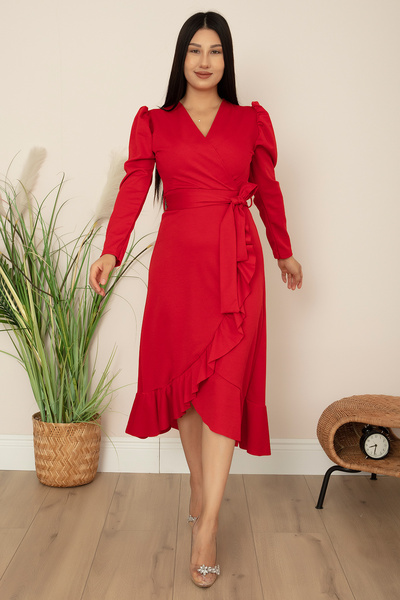 PULLIMM Rochie cu curea cu volane cu tiv dublu 22-228