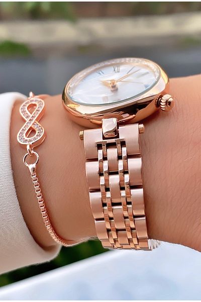 Reward Brand Rose Gold Color Waterproof Steel Cord Women's Wristwatch - Bracelet