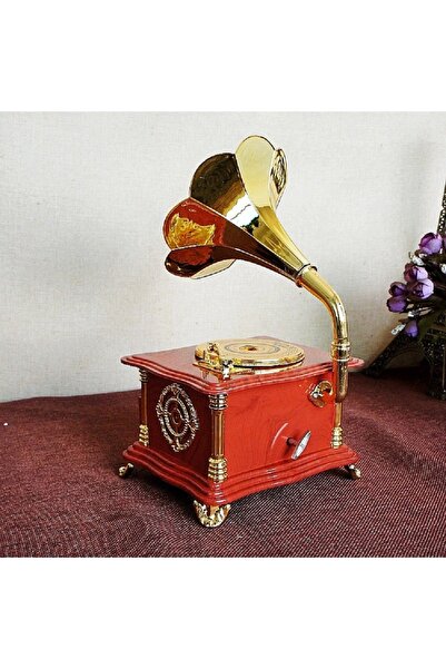 hediyeconcepti Özel Vintage Gramofon Müzik Kutusu Ve Çekmeceli Takı Aksesuar Mücevherat Kutusu