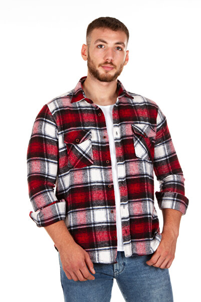 BENESSE Slim Fit Kırmızı Ekose Unisex Oduncu Gömleği