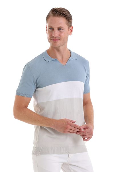 Hatemoğlu A. Tricou albastru din raion, cu model, cu model slim fit