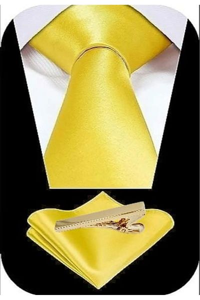 Trenderrs Men's Satin Tie Handkerchief And Gold Steel Tie Clip Set