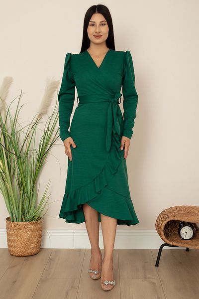PULLIMM Double Breasted Skirt Ruffle Belt Dress 22-228