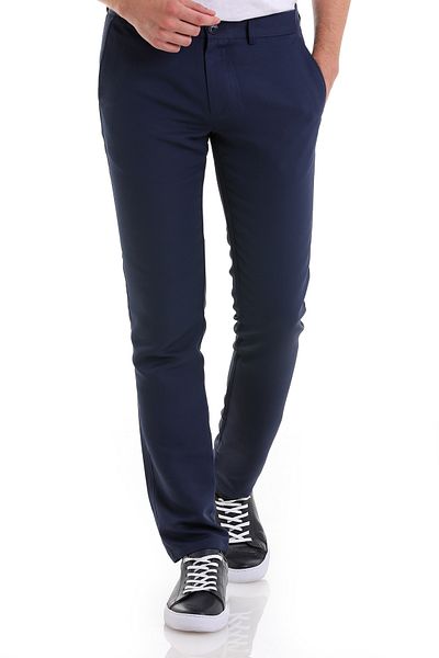 Hatemoğlu Ανοιχτό Navy Blue Slim Fit μοτίβο παντελόνι από καμβά στο πλάι