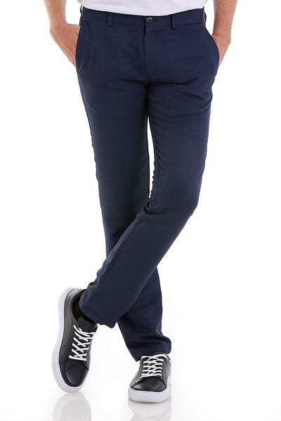 Hatemoğlu Ανοιχτό Navy Blue Slim Fit μοτίβο παντελόνι από καμβά στο πλάι
