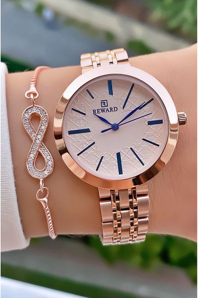 Reward Brand Rose Gold Color Waterproof Steel Cord Women's Wristwatch - Bracelet