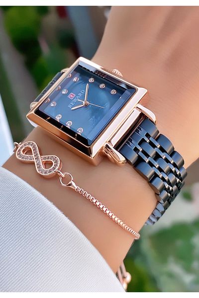Reward Rose Black Color Waterproof Steel Cord Women's Wristwatch - Bracelet