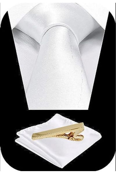 Trenderrs Men's Satin Tie Handkerchief And Gold Steel Tie Clip Set