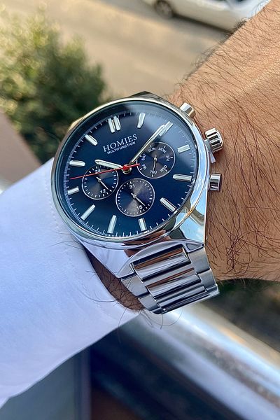 Homies Men's Silver Inside Blue Color Functions Active Wristwatch + Bracelet Gift