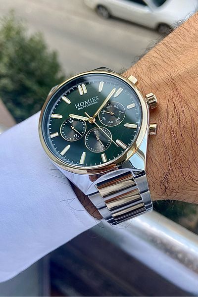 Homies Men's Silver-Yellow Inside Green Color Functions Active Wristwatch + Bracelet Gift