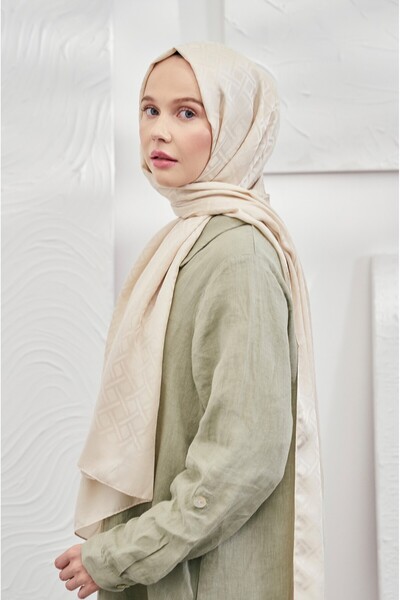 ARMANDA Italian Jacquard Shawl-New Season Geometric Pattern Jacquard Shawl Series-Light Beige