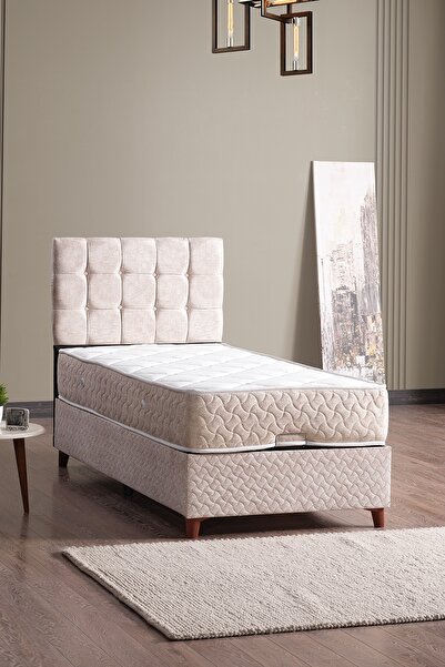 Evdemo Bengü Tek Kişilik Baza Başlık Yatak Seti Krem 90*190