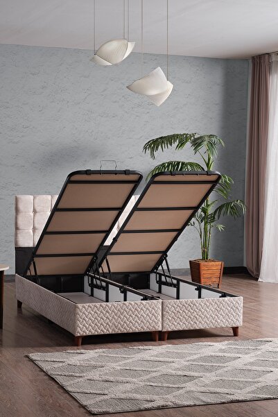 Evdemo Bengü Çift Kişilik Baza Başlık Yatak Seti Krem 150*200