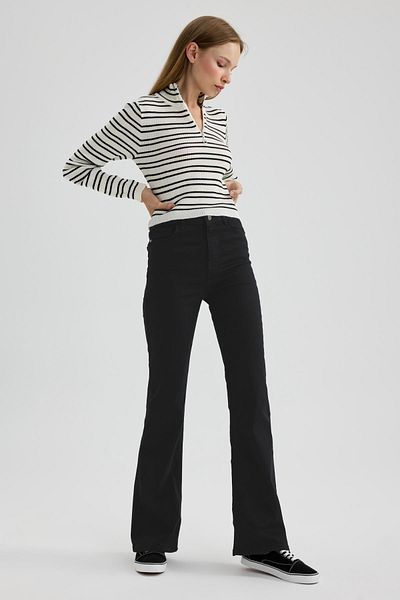 DeFacto Flared Leg Flare Fit Gabardine Trousers - Pocketed, Long Length, Regular Waist W8037Az23Au