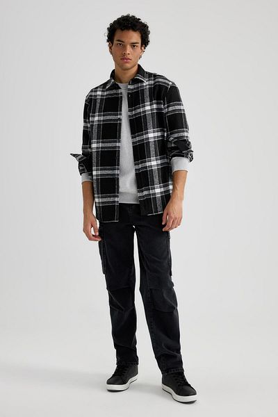 DeFacto Regular Fit Polo Collar Checked Lumberjack Flannel Long Sleeve Shirt S9275Az23Au