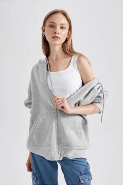 DeFacto Oversize Fit Cardigan z tlusté tkaniny s kapucí V7995az23wn