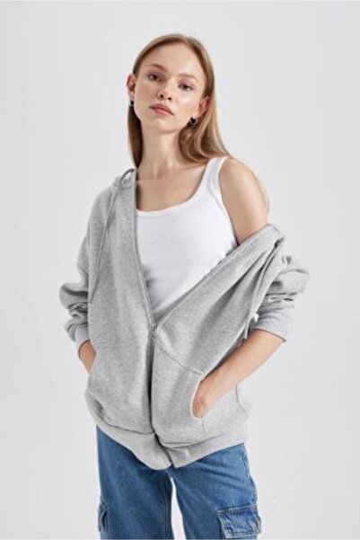 DeFacto Oversize Fit kapucnis vastag szövet kardigán V7995az23wn