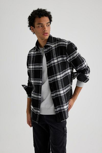 DeFacto Regular Fit Polo Collar Checked Lumberjack Flannel Long Sleeve Shirt S9275Az23Au