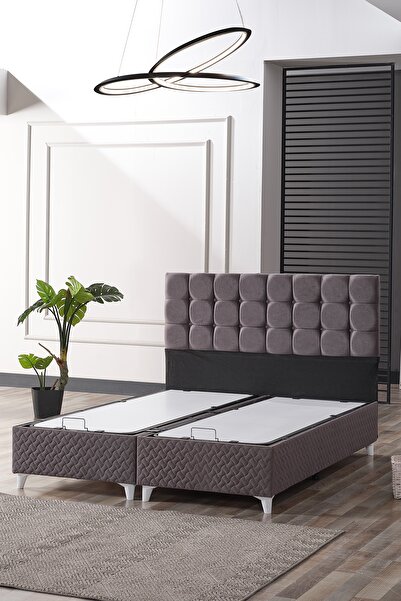 Evdemo Bengü Çift Kişilik Baza Başlık Set Gri 150*200