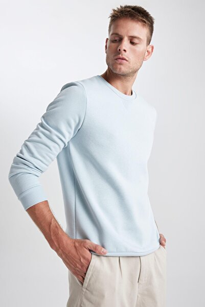 DeFacto Regular Fit Bisiklet Yaka Pamuklu Basic Düz Sweatshirt T3777az23au