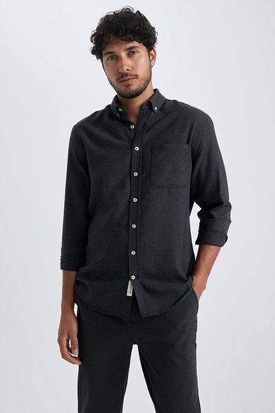 DeFacto Modern Fit Polo Collar Cotton Long Sleeve Shirt R5017az23au