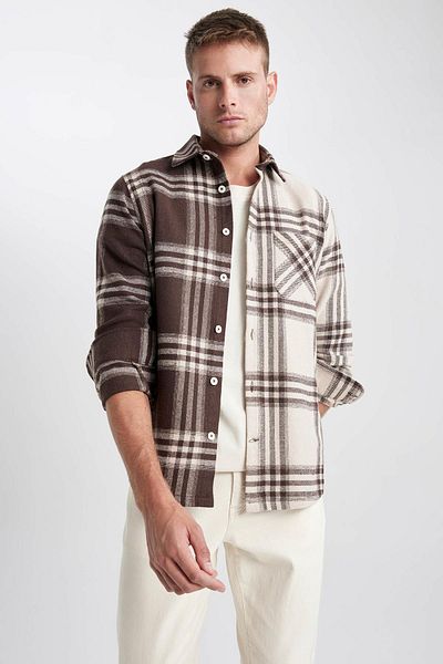 DeFacto Regular Fit Polo Collar Lumberjack Long Sleeve Long Sleeve Shirt Y1701Az23Au