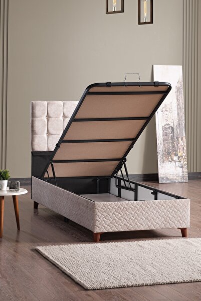 Evdemo Bengü Tek Kişilik Baza Başlık Yatak Seti Krem 90*190