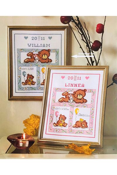 Anchor Idena Countable Cross Stitch Kit Baby Room Wall Panel with Teddy Bear (Blue)