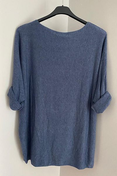 AYASOFYA OTANTIK Bluză din tricot cu mânecă liliac, albastru indigo italian, cu stea de piatră