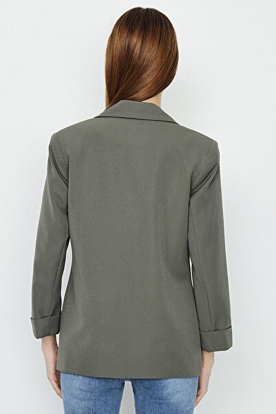 Select Moda Γυναικείο παλτό μπλέιζερ με υφαντό χακί
