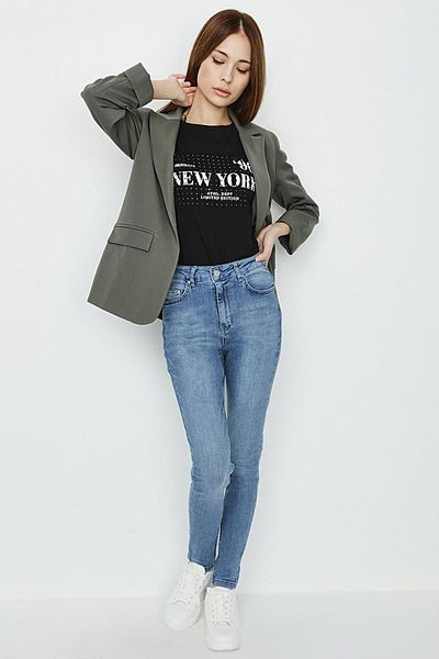 Select Moda Women's Khaki Lined Woven Blazer Jacket