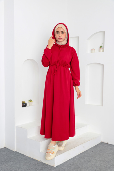 ENSA TESETTUR Φόρεμα με κουκούλα ελαστική μέση καγκουρό τσέπη με λεπτομέρεια ...