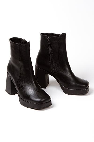 mermaid shoes - YENİ SEZON Kadın Siyah 10 cm Topuklu Fermuarlı Tarz Bot