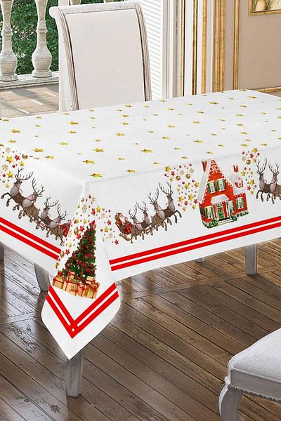 Cardea Merry Christmas Deers And Snowy House Patterned Tablecloth