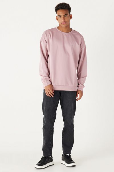 AC&Co / Altınyıldız Classics Ανδρικό μπλουζάκι Dusty Rose Oversize Loose Cut Crew Neck απλό φούτερ